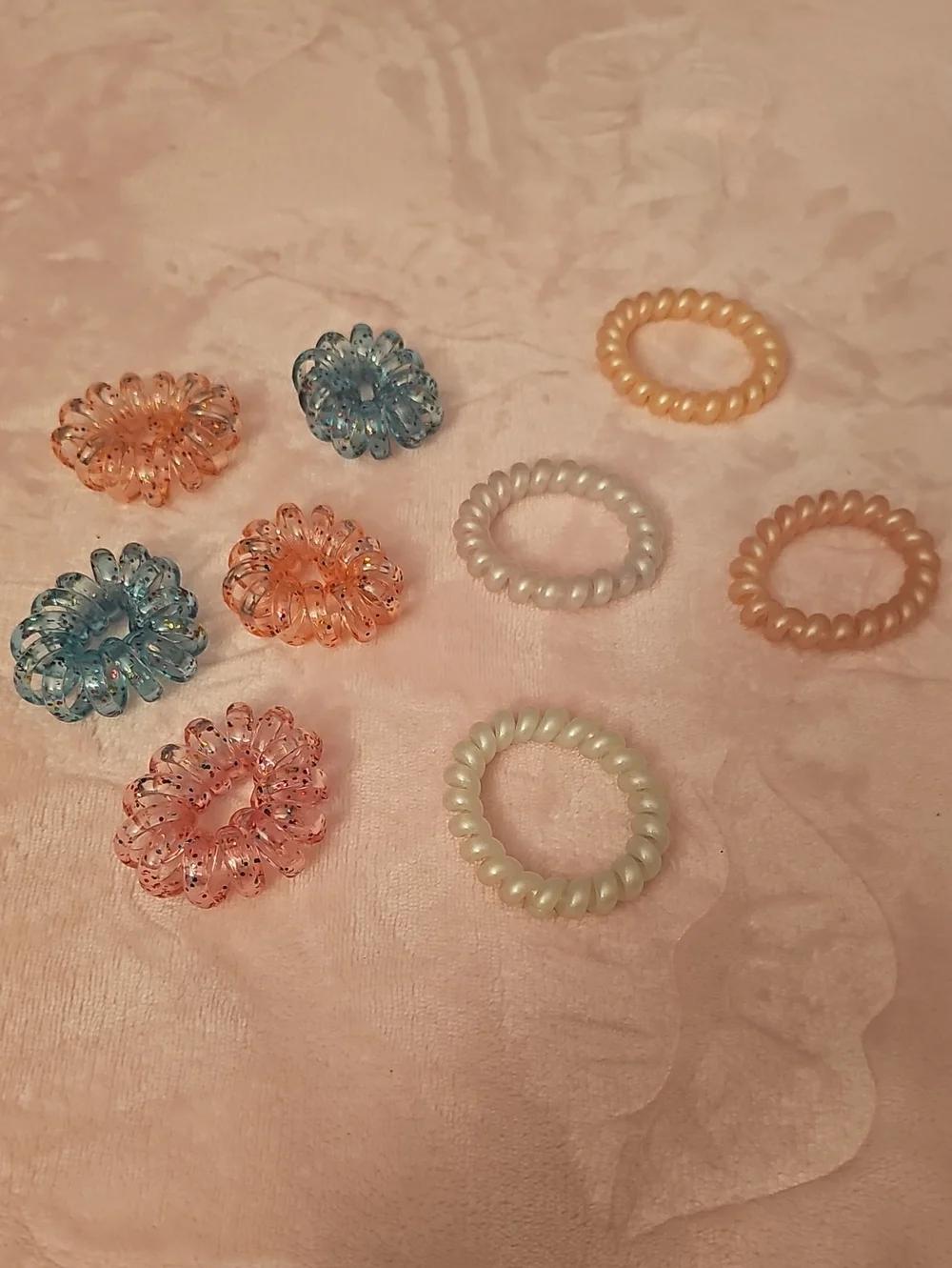 Assorted Spiral Hair Coils in Blue, Pink, Peach and Pearl